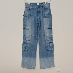 Alice + Olivia Trendy Blue Denim Wide Leg Cargo Jeans Y2K Grunge Size 30